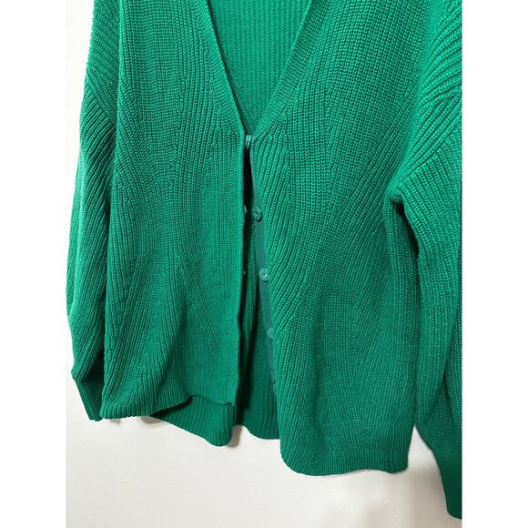 CABI Green Chunky Knit Button Up Balloon Sleeve Sweater Size L - Picture 4 of 7